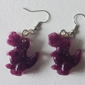 Purple drip dinosaur earings